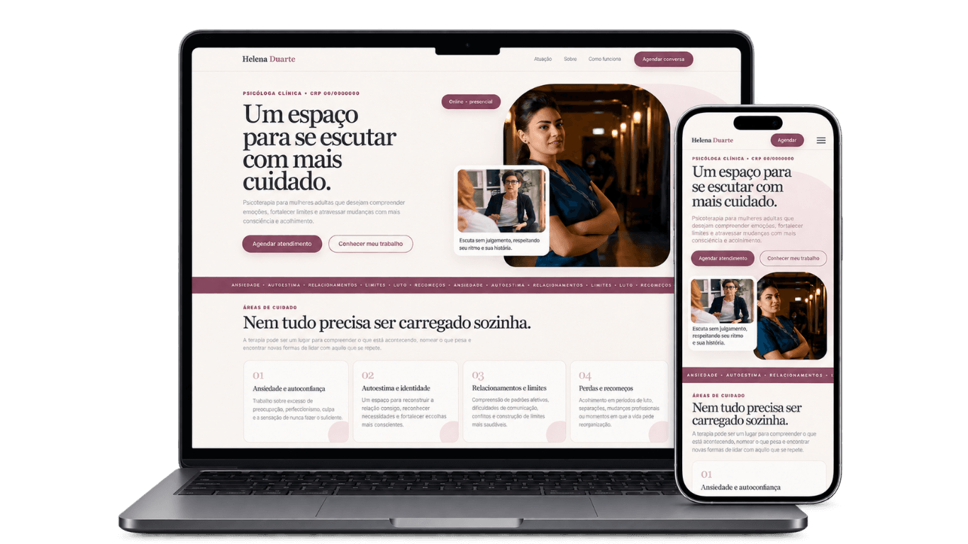 Mockup do projeto Modelo Psicóloga — Acolhedor