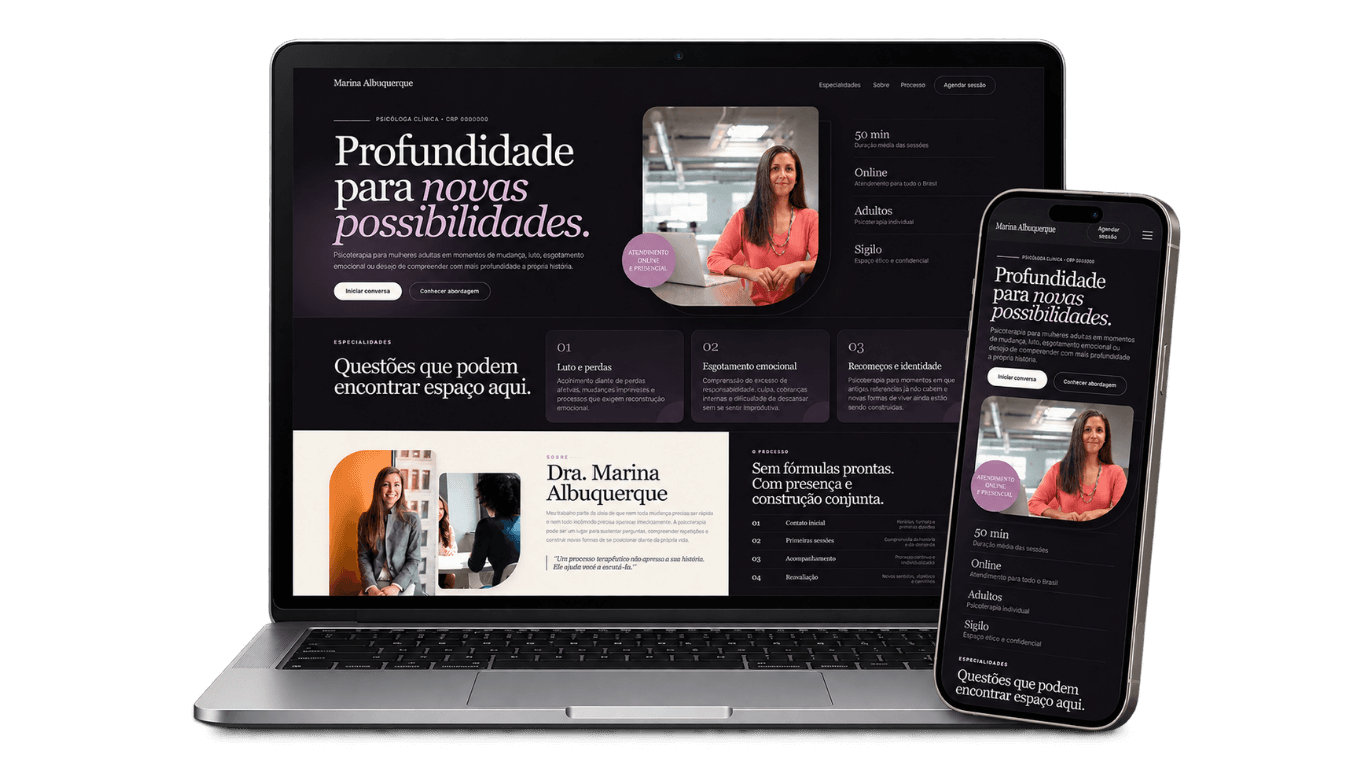 Mockup do projeto Modelo Psicóloga — Contemporâneo