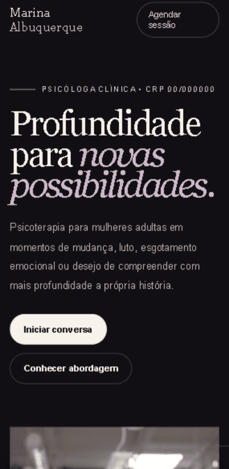 Versão mobile do projeto Modelo Psicóloga — Contemporâneo